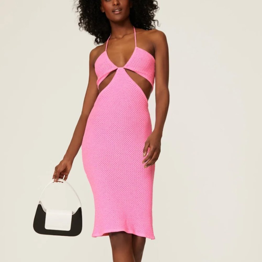 Victor Glemaud Knit Cutout Midi Dress in pink size small